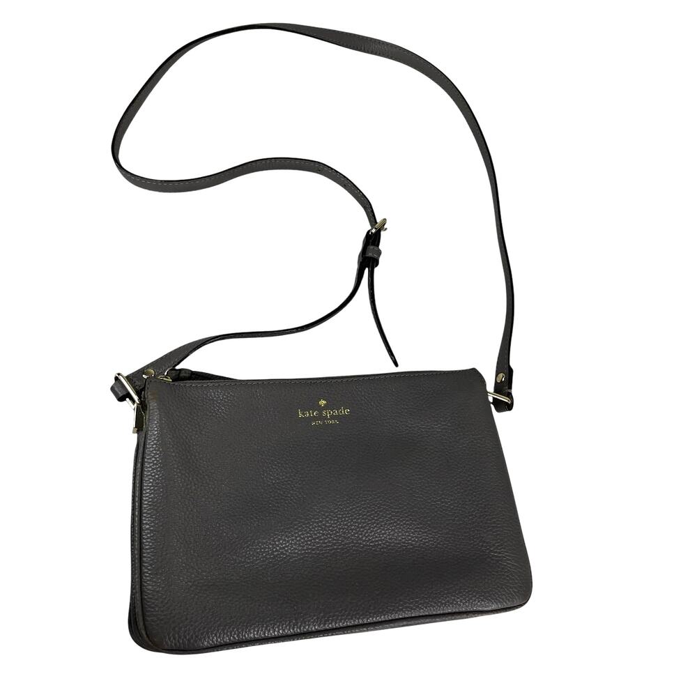 Kate Spade Leila Triple Gusset Gray Leather Crossbody Purse
